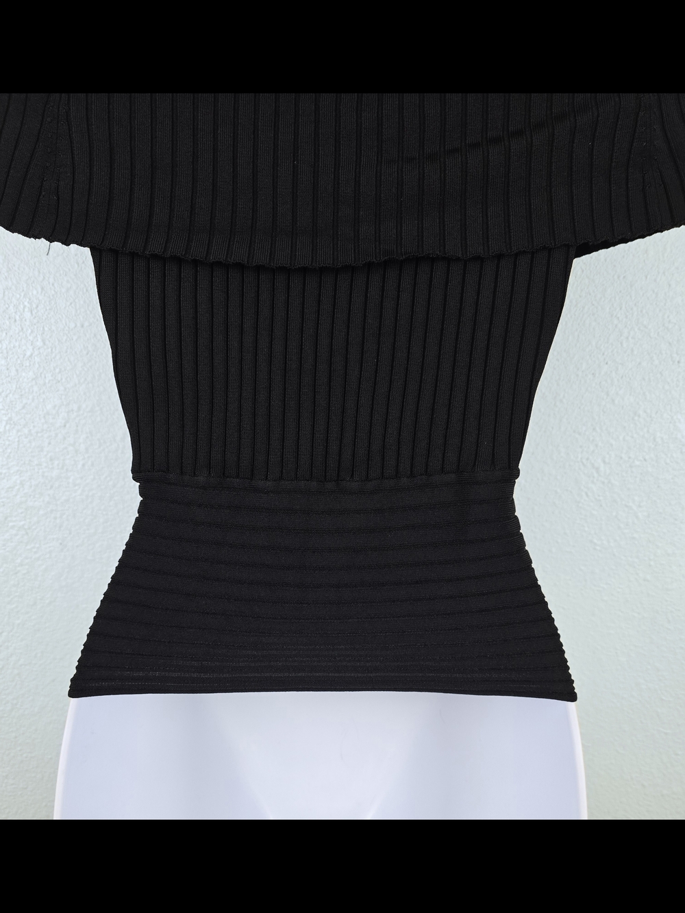 White House Black Market | Black Ribbed Off Shoulder Tie Waist Top Size S - Picture 7 of 12